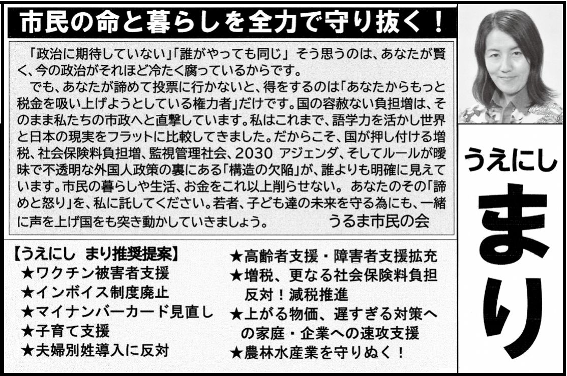 うえにし まりの選挙公報の掲載枠